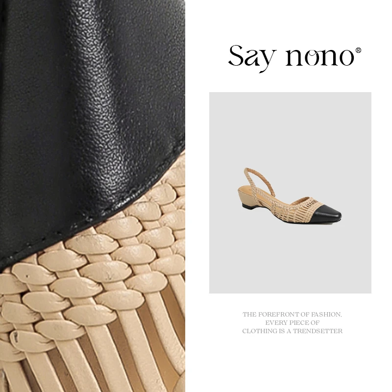 Say  nono  编织拼接尖头镂空小香风气质舒适凉鞋4cm