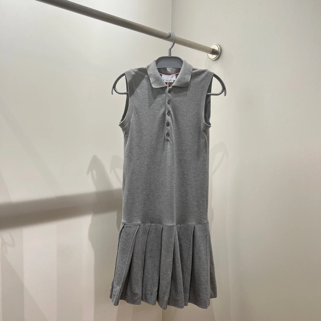 99新 THOMBROWNE tem206/学院风百褶无袖连衣裙 12码 棉