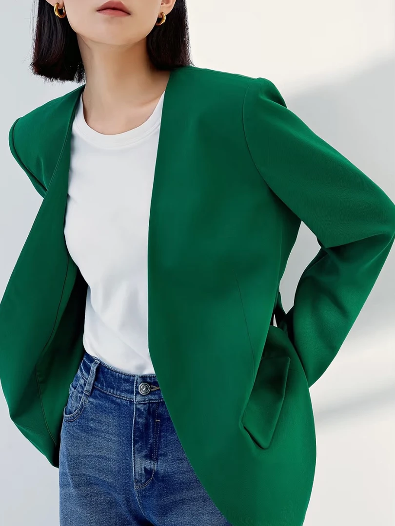 AM路卡西品牌冬玛菲女装百搭高端气质轻奢绿色西服上衣-35100