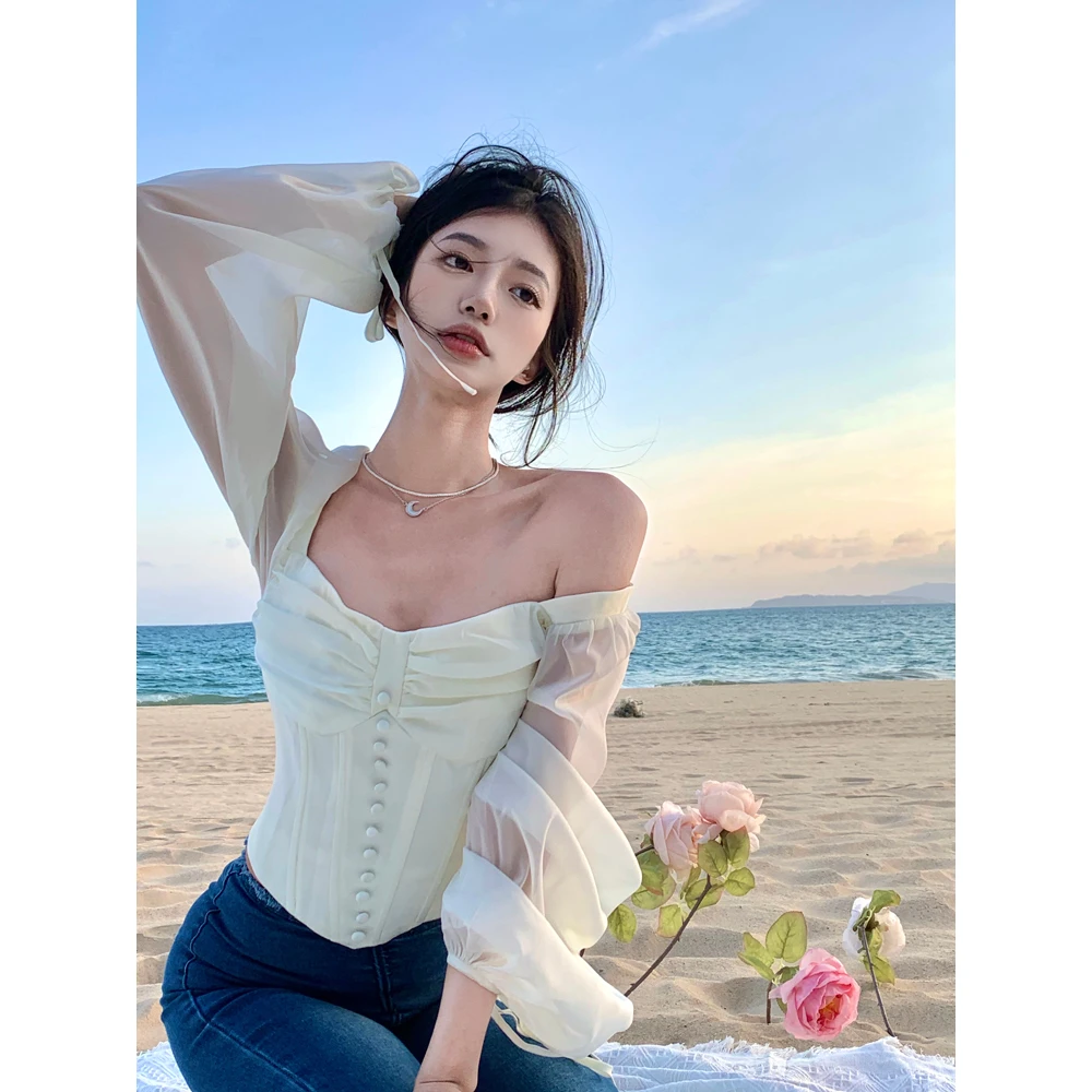 纯欲陷阱氛围感美女子上衣雪纺衬衫1021