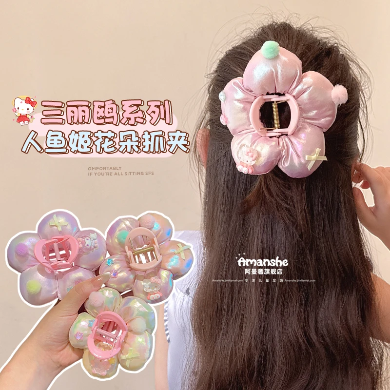 儿童可爱立体花朵抓夹女童甜美半扎发鲨鱼夹头饰不伤发宝宝盘发夹