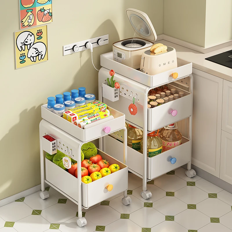 帅仕厨房置物架多层落地小推车多功能放菜可移动果蔬菜篮子收纳架