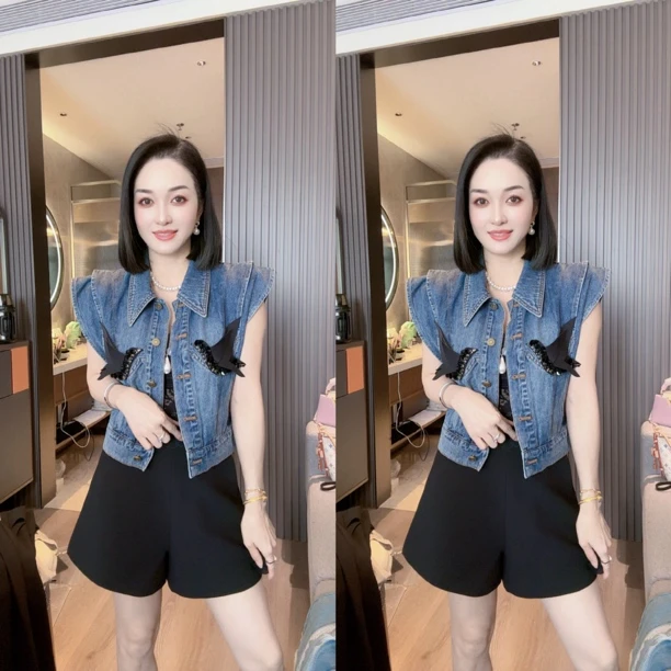 （少琴家）2025新款时尚潮流设计师款牛仔马夹55072