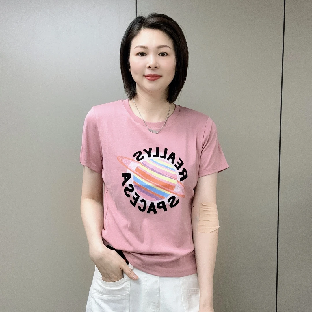 【魅力风】夏季新款圆领印花显瘦百搭短袖5510款