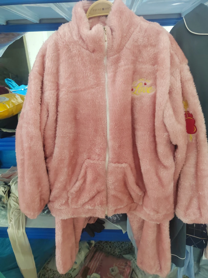 粉色秋冬居家家居服套装上衣加厚女套装加绒睡衣冬季卫衣