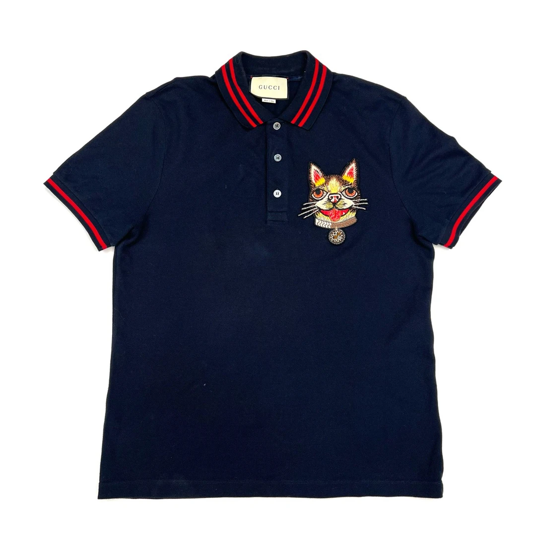 95新 GUCCI/古驰 L码/藏蓝色狗狗刺绣polo衫/编码0426