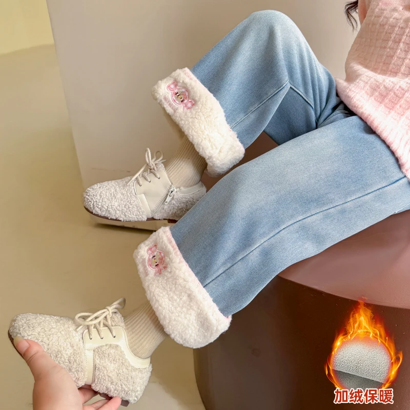 女小童加绒牛仔裤2025冬季新款女宝宝直筒裤冬装儿童加厚保暖长裤