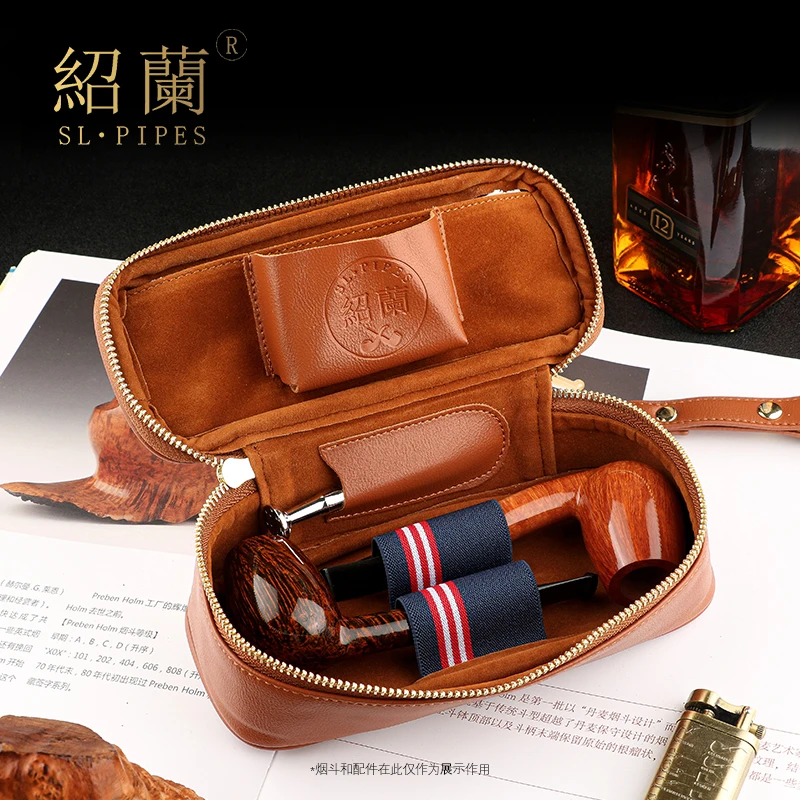 绍兰男士专用烟具孟加拉植鞣皮革双斗包PU材质腕带可当简易斗架