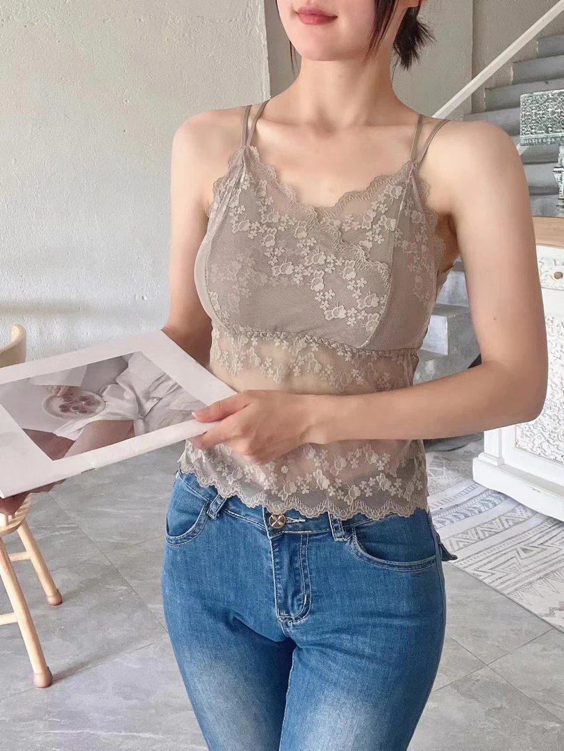 爆款带胸垫蕾丝文胸交叉美背吊带背心防走光抹胸内衣性感