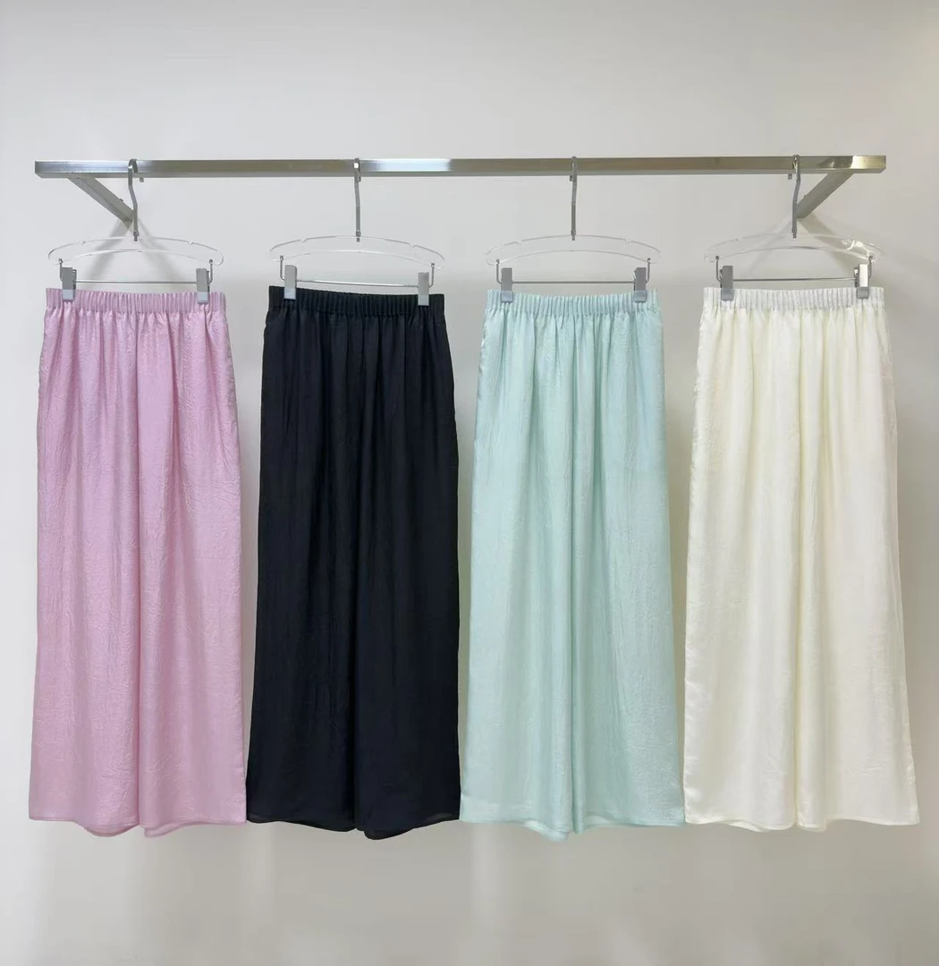 【丹妮甄选】-2025夏季新款云朵奶芙薄款慵懒风百褶腰头醋酸直筒裤6
