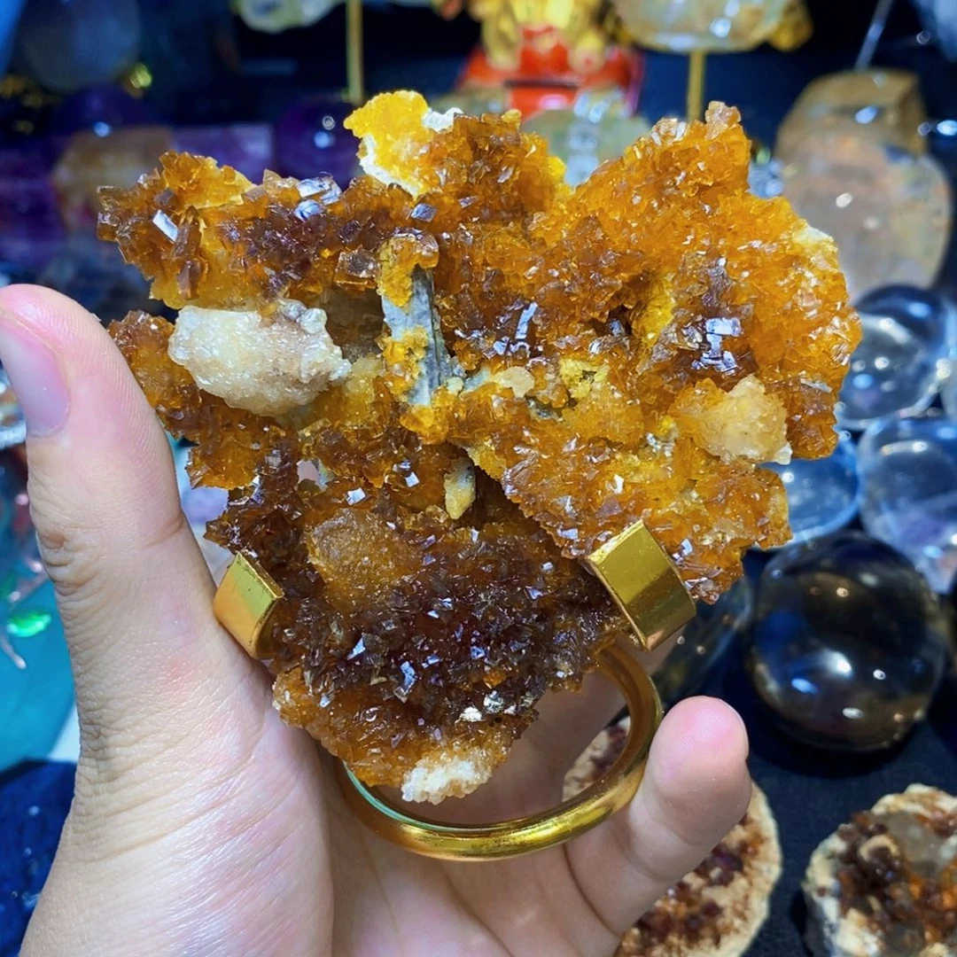 天然黄方解矿标未镶嵌萤石b***n