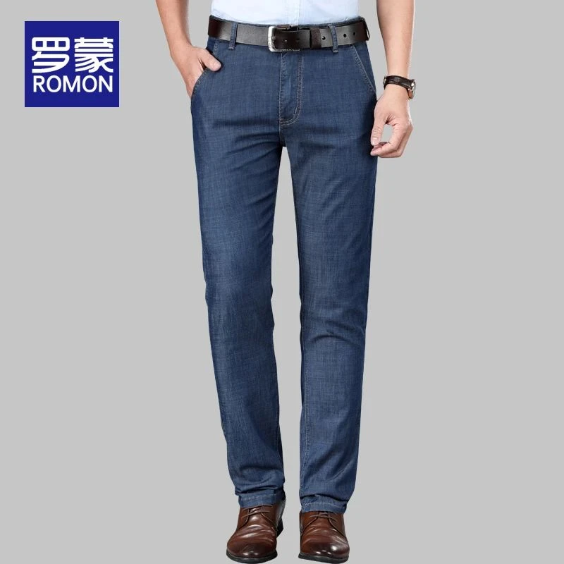 罗蒙牛仔裤男春秋薄款天丝弹力直筒宽松男士冰丝裤子男款时尚百搭