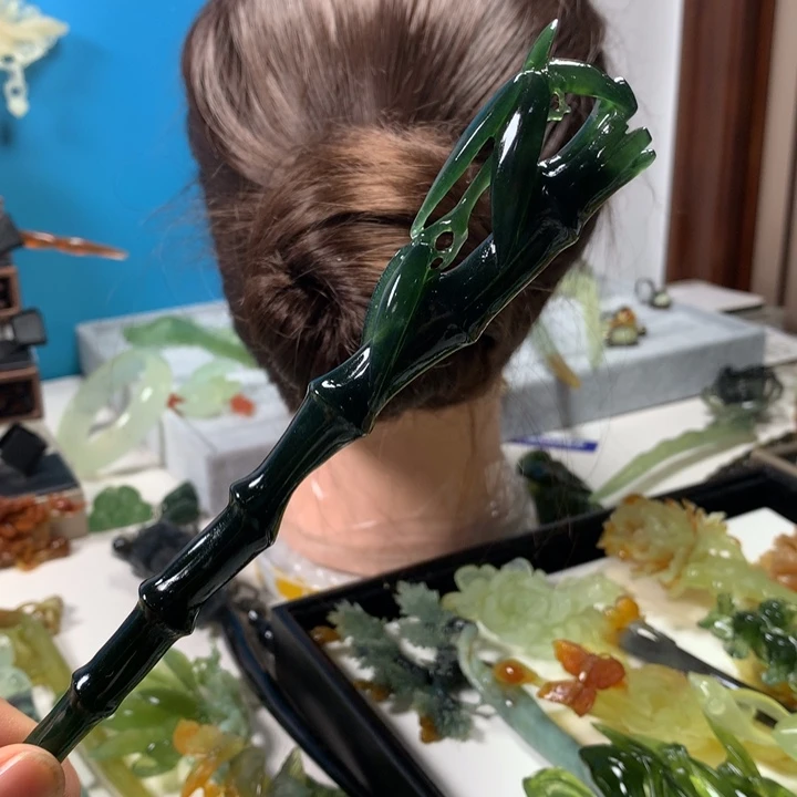 未镶嵌蛇纹石玉发簪小*