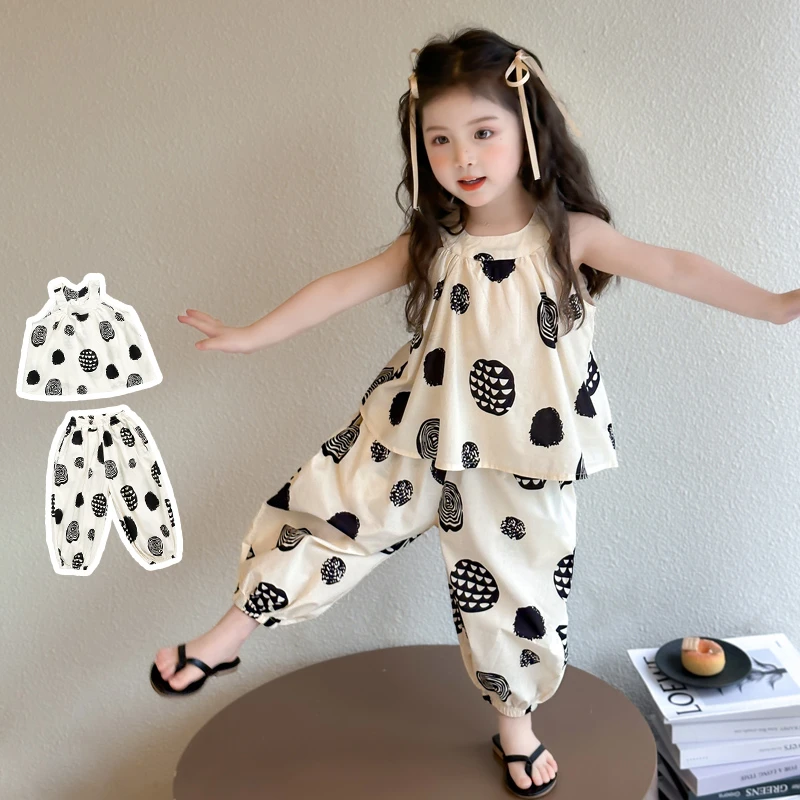 女童套装夏季洋气儿童吊带防蚊灯笼裤两件套女孩宝宝夏装2025新款
