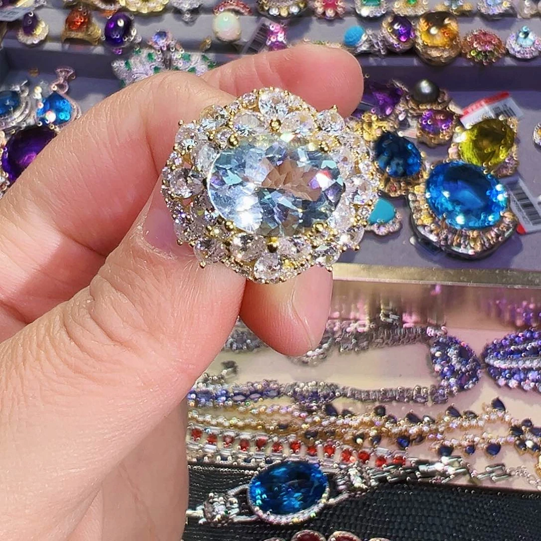 银S925镶嵌戒圈海蓝宝石