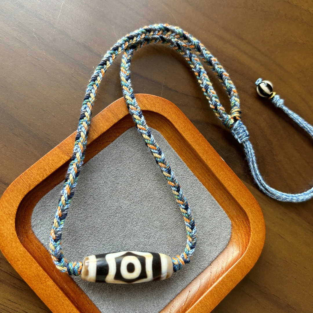 三眼玛瑙锁骨链 藏式潮流文玩款 原创设计 尺寸39x12mm