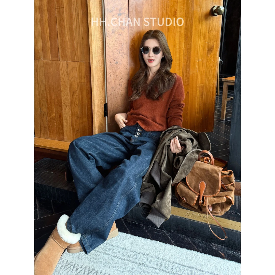 HH.CHAN“格调枫叶”山羊绒&羊毛枫叶红Polo精致显瘦毛衣HH53G38993