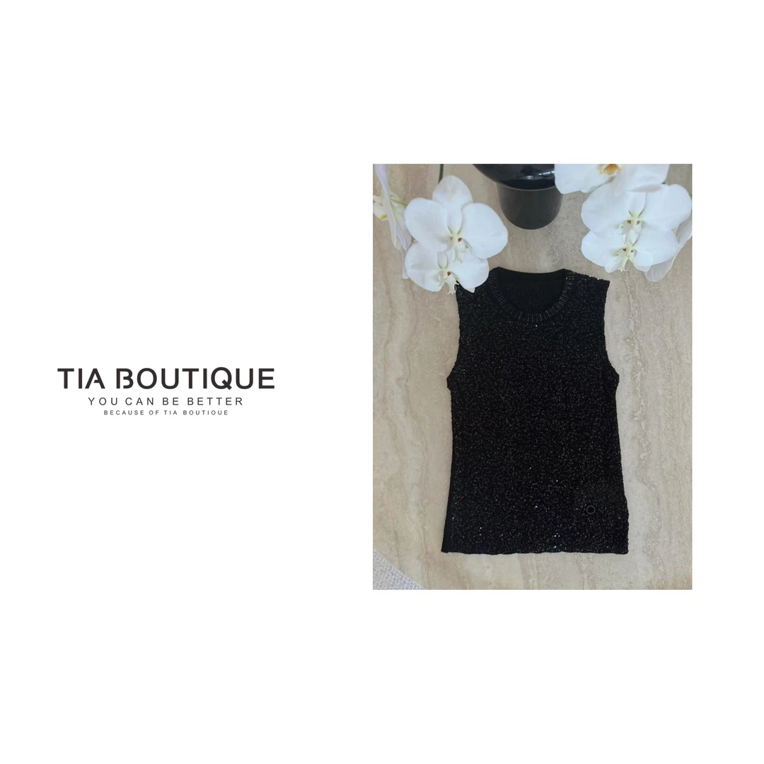 【黑标懂品】春夏新重工喀什米尔黑标级别定亮片无袖背心上衣SY0104