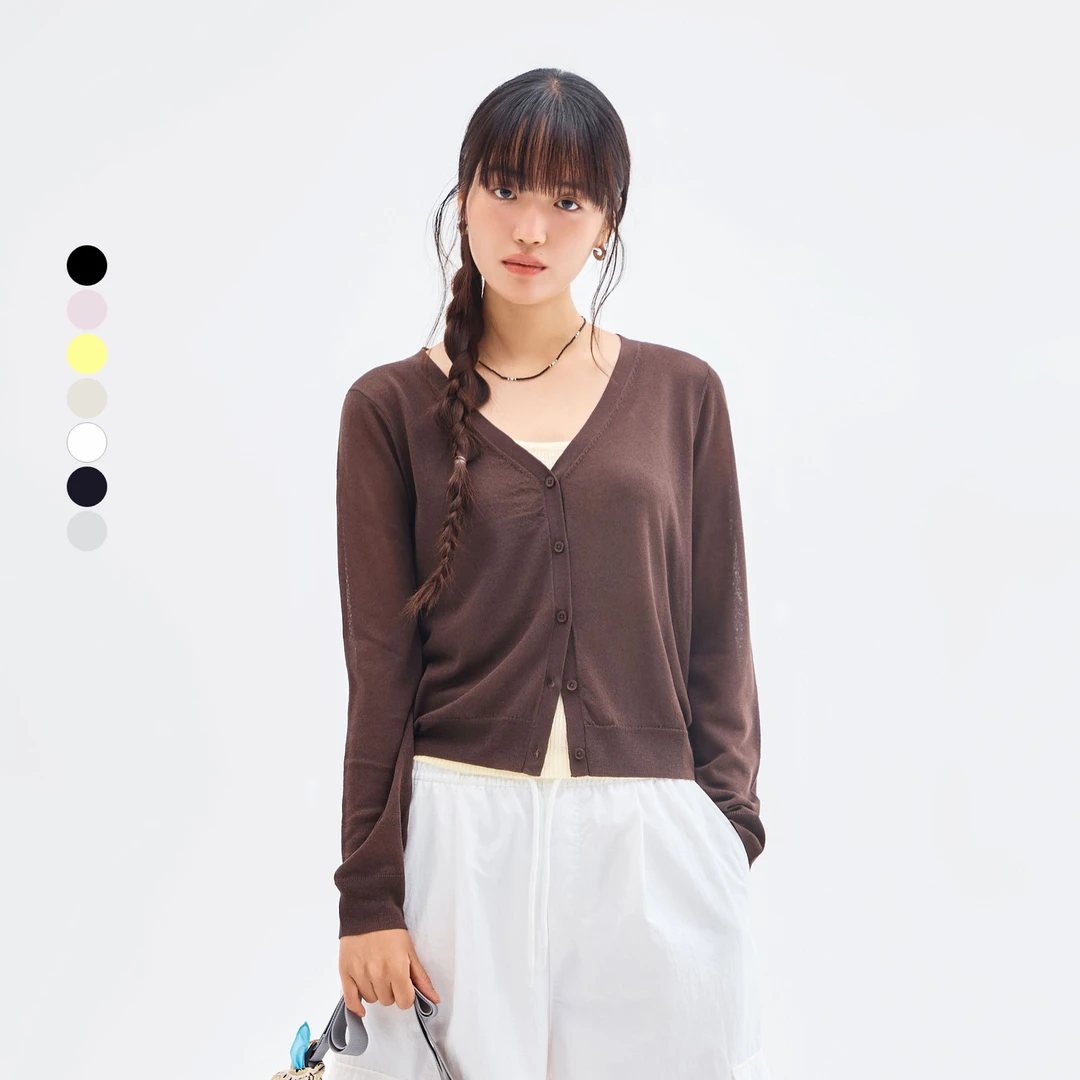 SPAO韩国同款2025春季新品简约淡系日常V领纯色开衫女SPCKF24G01