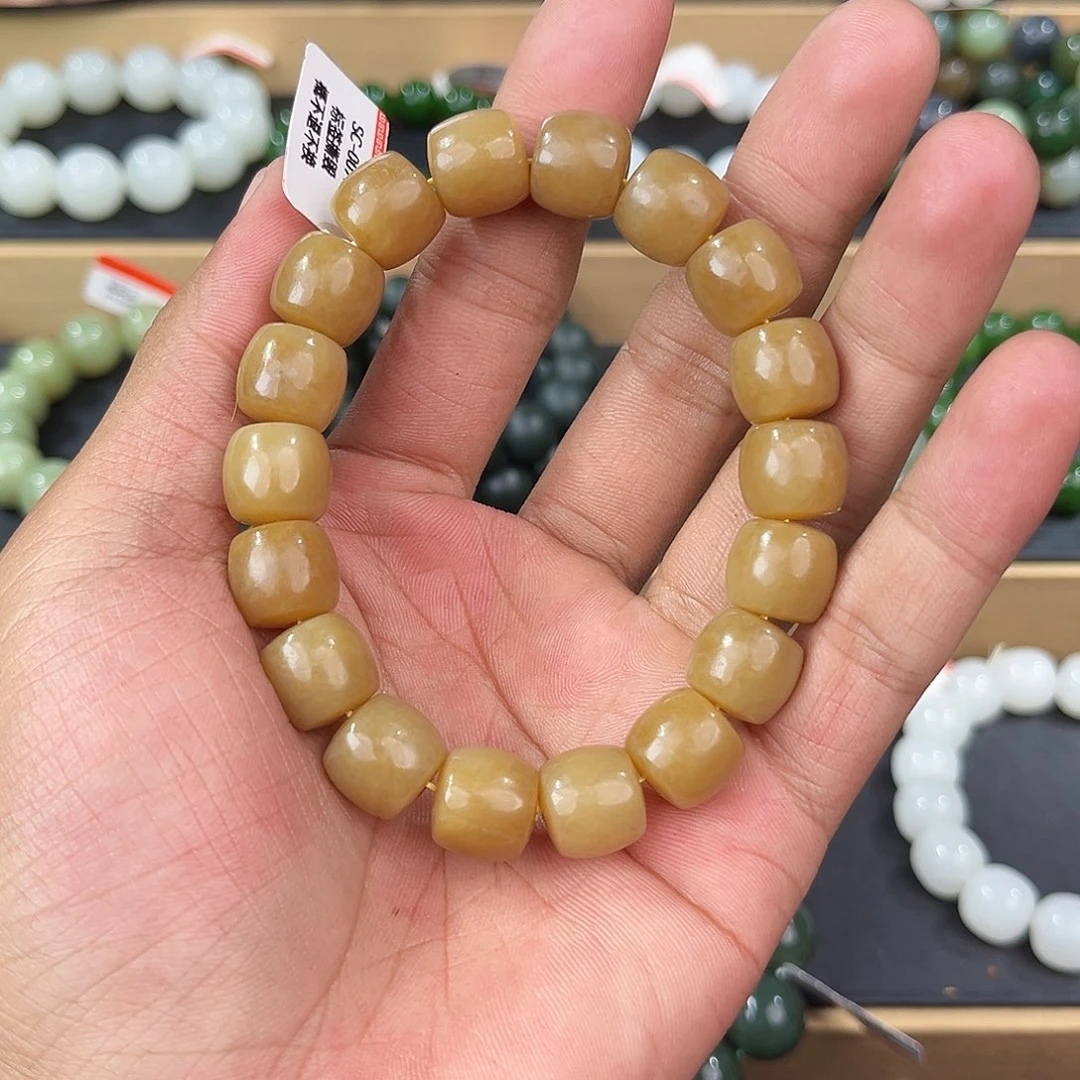 手串未镶嵌和田玉纯天然新疆和田玉且末黄金糖12直切