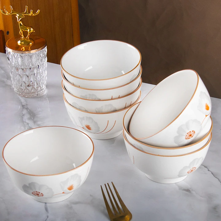 岁月静好5英寸高脚米饭碗家用饭碗简约陶瓷吃饭碗