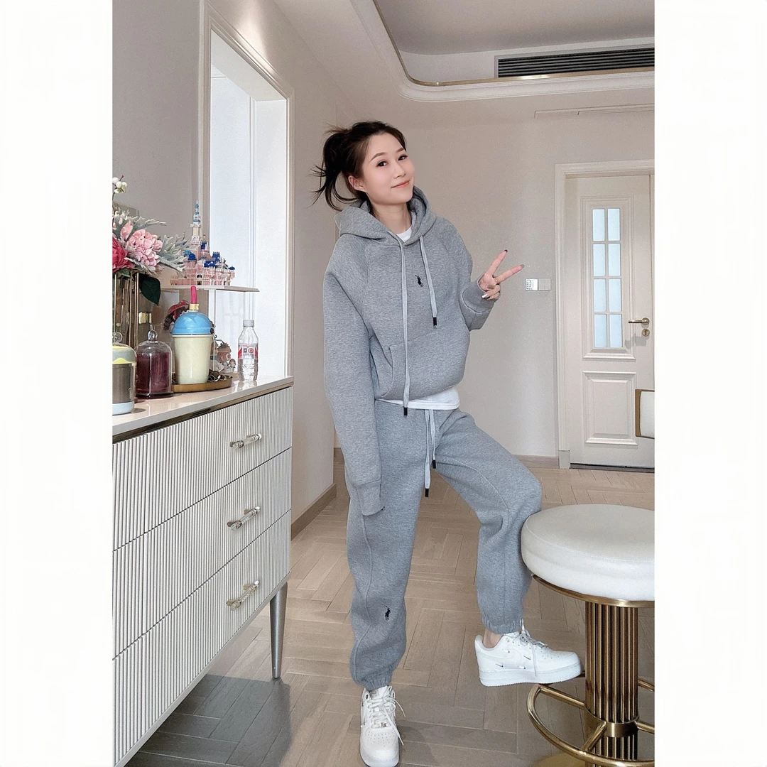 【骑士秋冬套装】中版型1177加绒加厚轻奢休闲减龄女装连帽套装