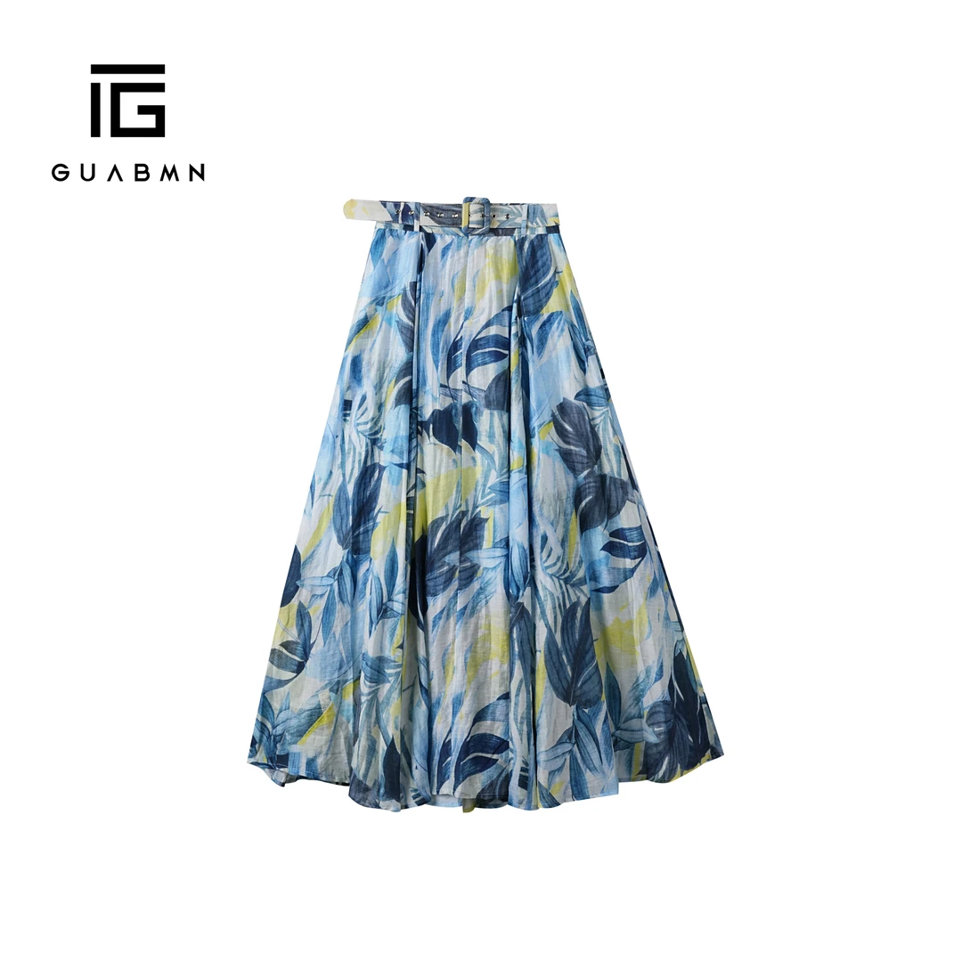 GUABMN2025夏季新品油画印花A字高腰半身裙度假风夏日穿搭5235