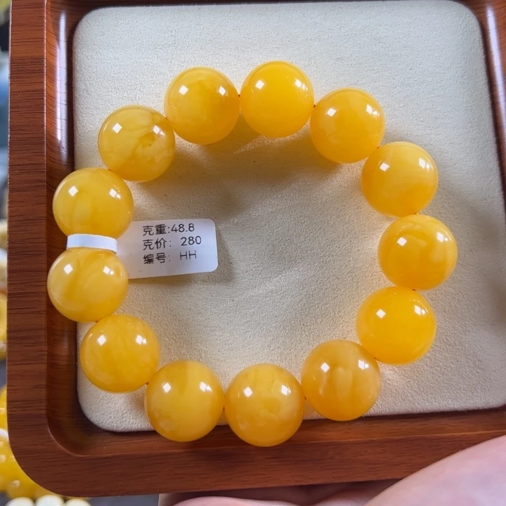 蜜蜡未镶嵌珠宝奇石18mm+焦皮鸡油红浓蜡飘花圆珠hh