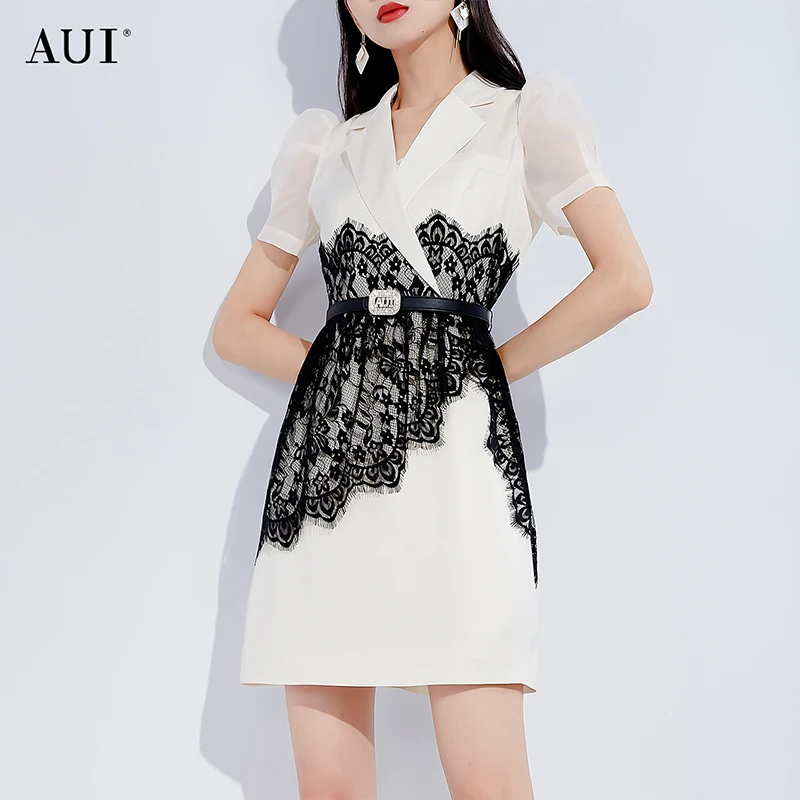 【小铃铛】AUI杏色设计感西装连衣裙女时尚职业裙子-22F010855