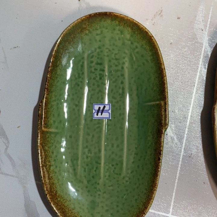 瓷片陶瓷品洒金帝王绿鱼盘