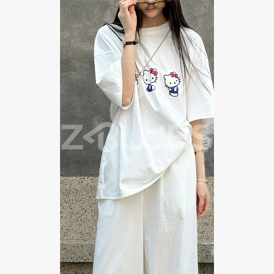 Z.blues【hello 猫猫】高支高密长绒棉做丝光卡通印花T恤YZHT66016