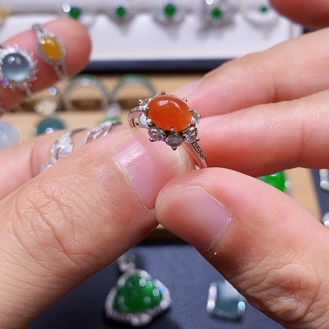 银S925镶嵌戒指翡翠戒指