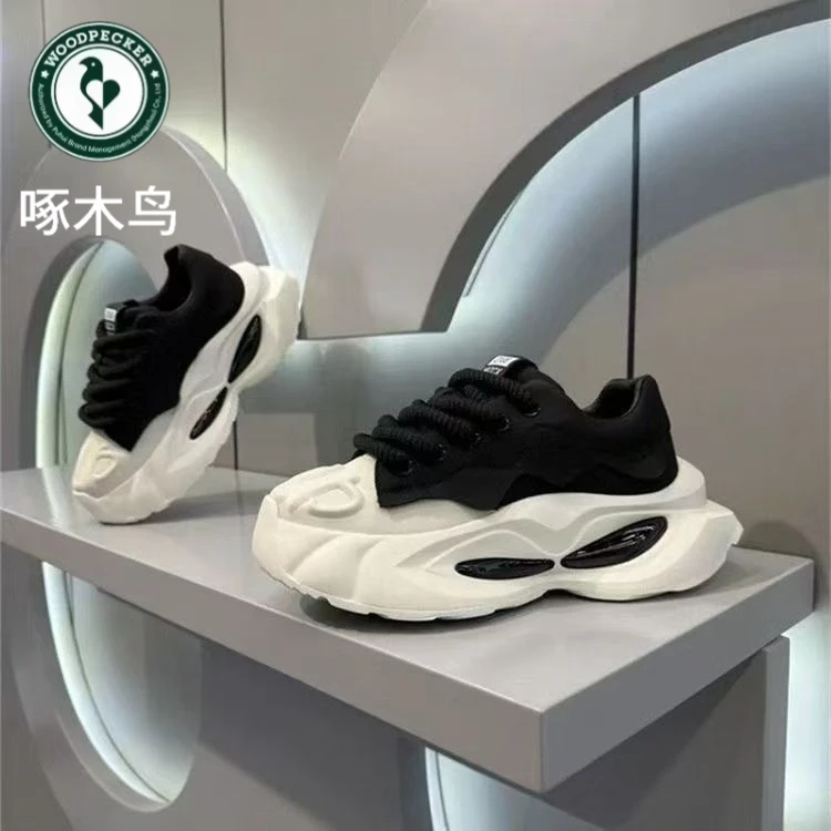 啄木鸟男鞋2025新款厚底百搭小众时尚休闲青少年运动增高老爹鞋子