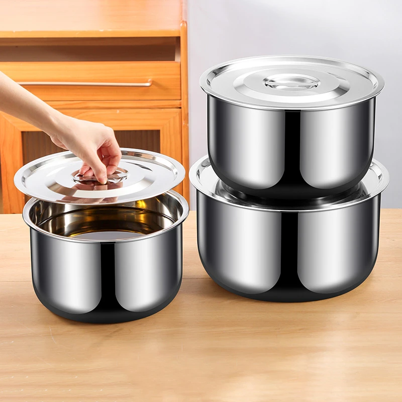 不锈钢装油盆家用加厚带盖打蛋盆大号和面盆调料盆味盅汤锅猪油罐