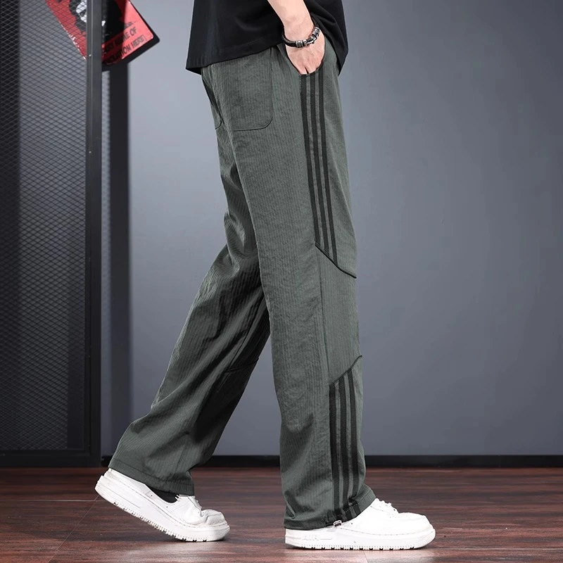 LEIGHZ/雷茨宽松直筒休闲裤男夏季薄款小众卫裤垂感运动阔腿长裤