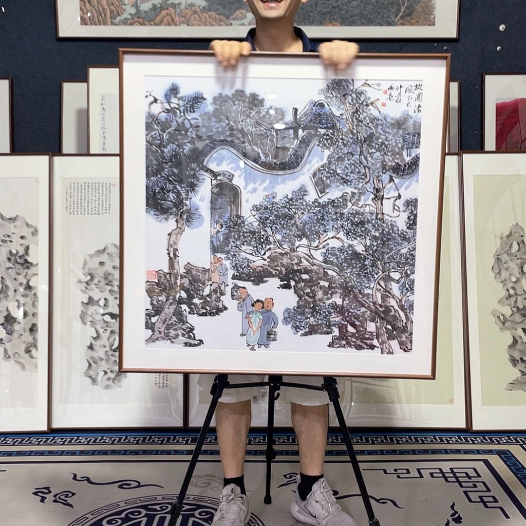 国画手绘画作品带框80/80厘米
