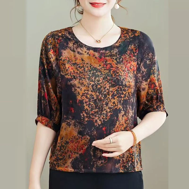 2025夏新款时尚气质显瘦女百搭上衣花萝短袖T恤小衫BM1215短袖