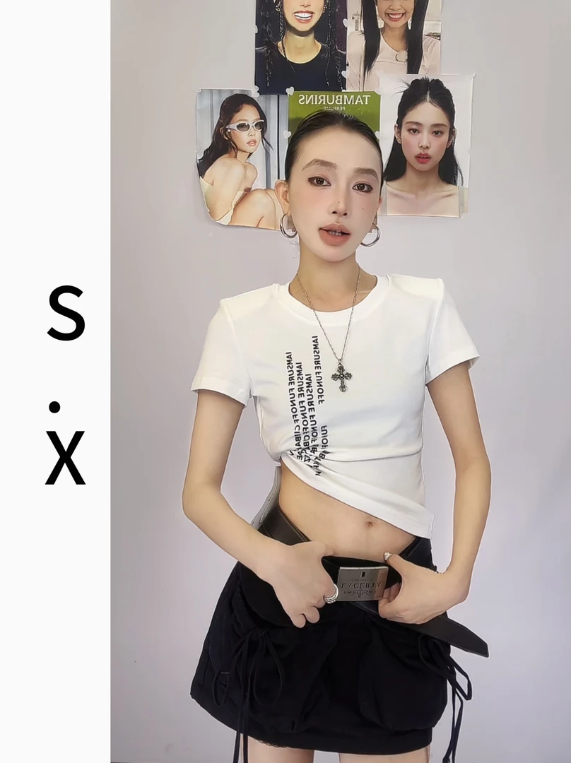 S.X 2025夏新款美式字母印花短袖T恤