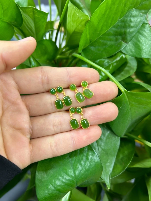 和田玉碧玉6×8蛋面 耳钉款颜色多样性发货拍一发一