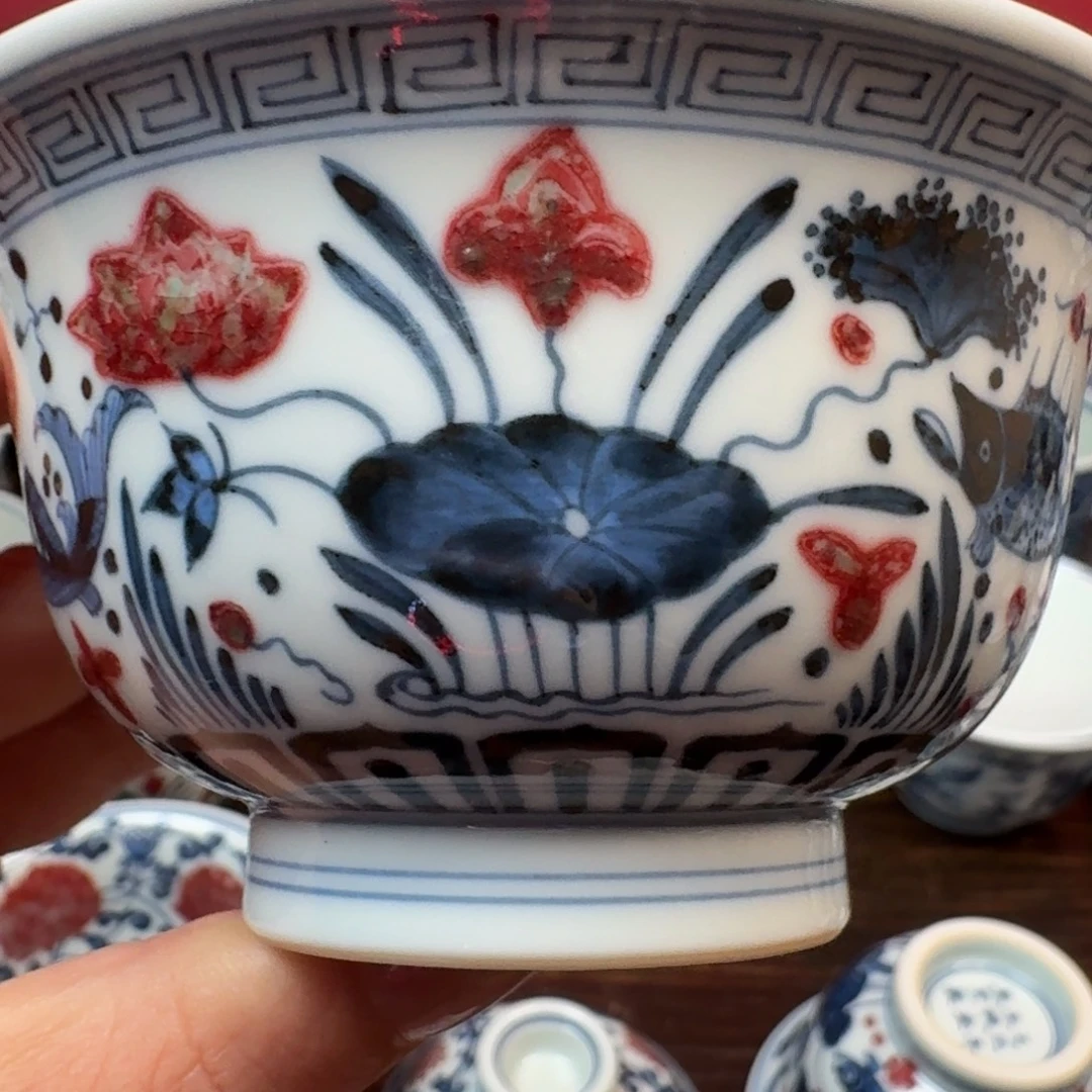 摆件柴窑青花釉里红瑕