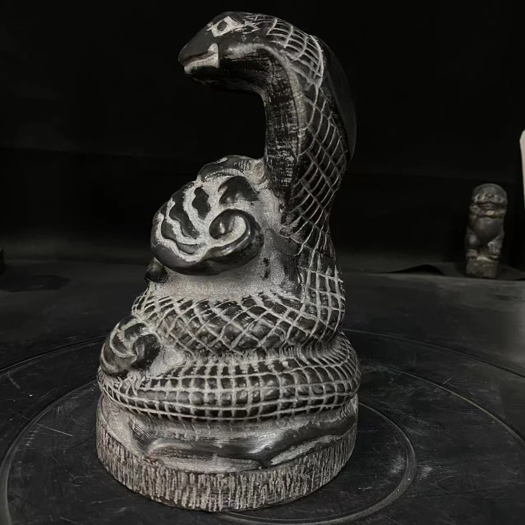 山西青石石雕茶室创意桌面蛇摆件雕刻工艺品高度石雕摆件22厘米