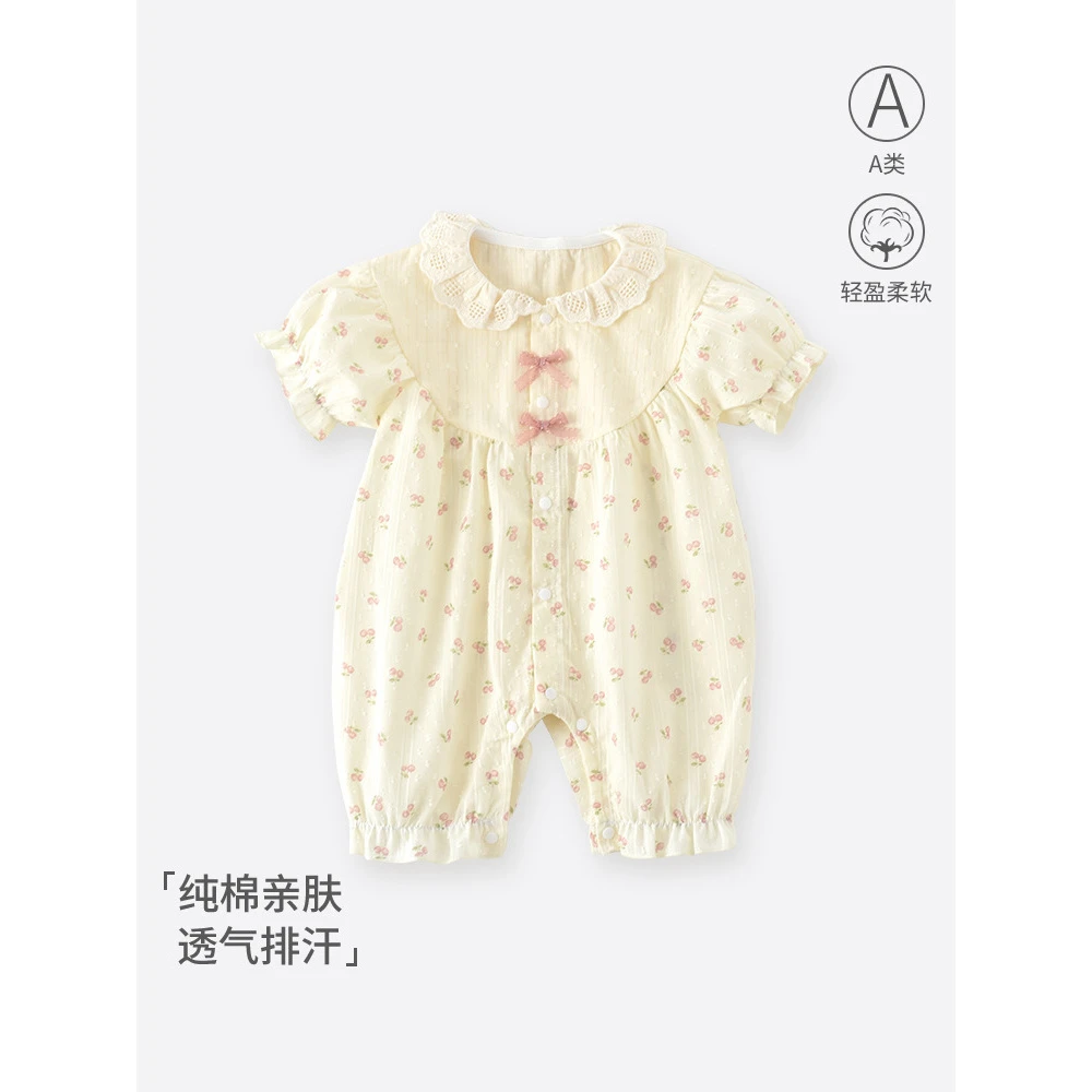 婴儿夏季衣服打底薄款婴幼儿宝宝连体衣洋气百天公主外出哈衣爬服