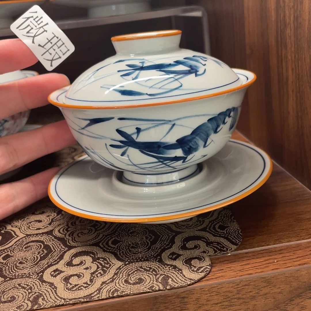 釉下手绘茶具微瑕