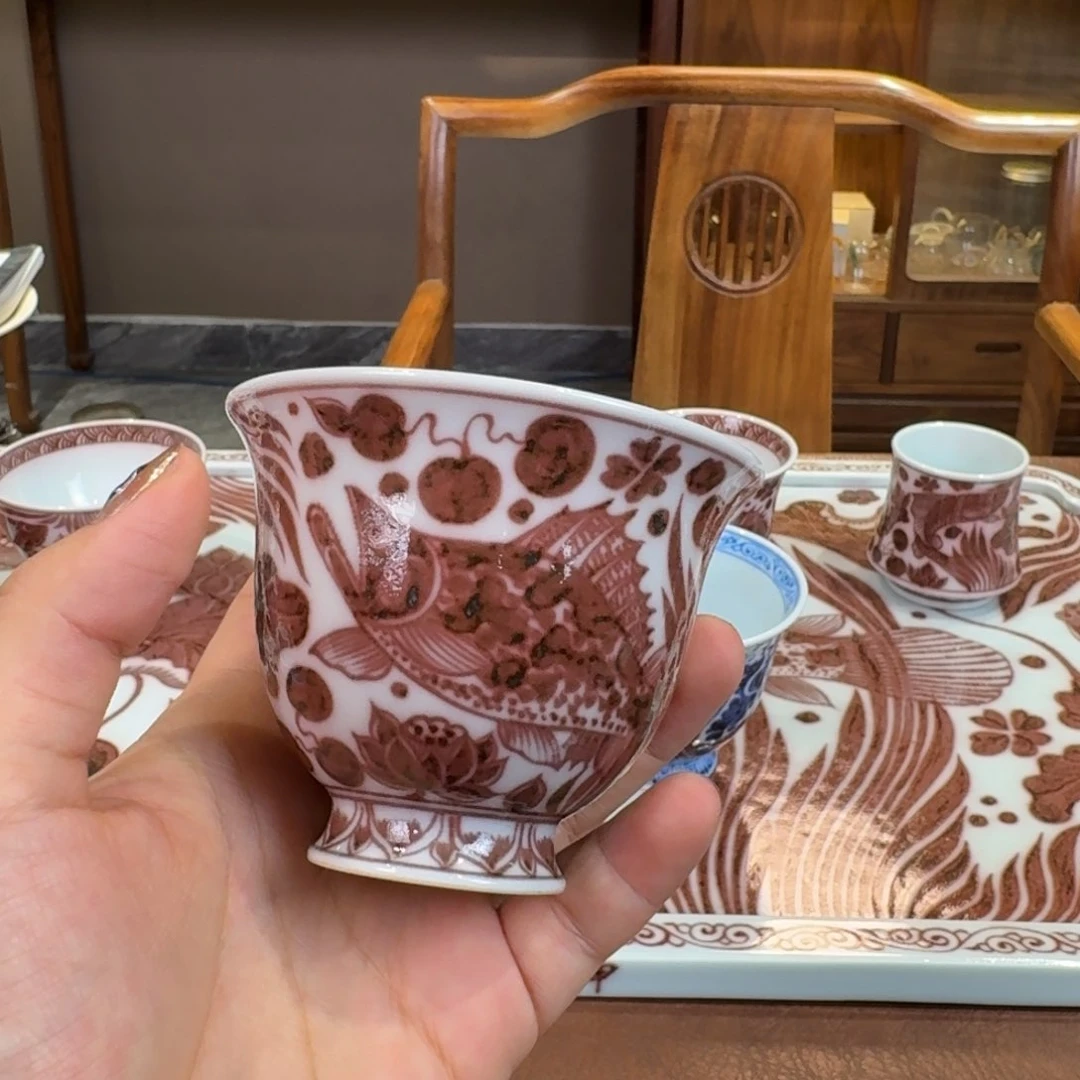 釉里红鱼藻纹大铃铛杯