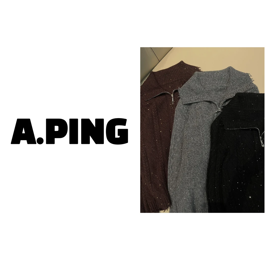 亮片流苏翻领半拉链针织套头含56.1%绵羊毛 3.1%山羊绒 DFC18