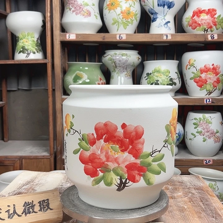 摆件电饭煲红牡丹新款陶瓷