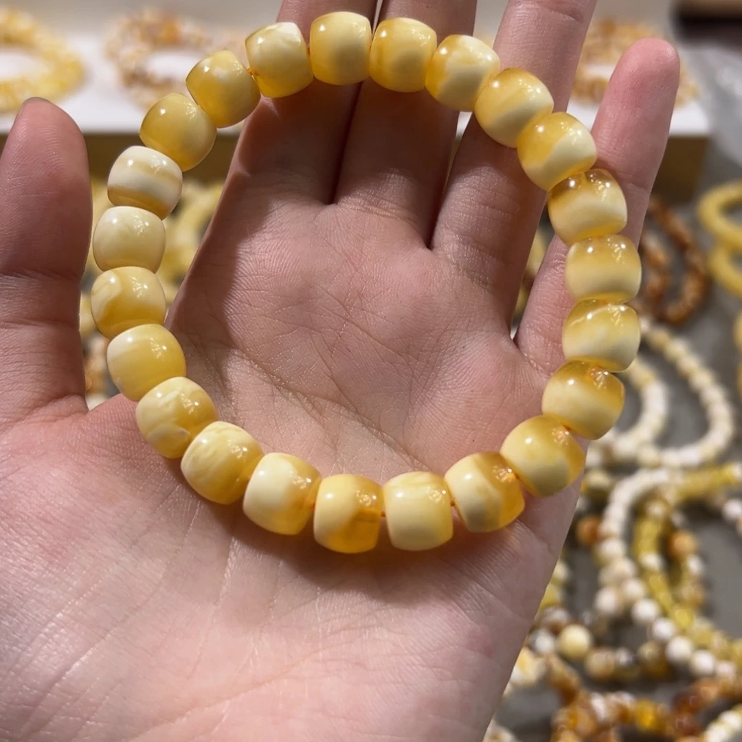 琥珀未镶嵌手链半蜜半蜡直切手串
