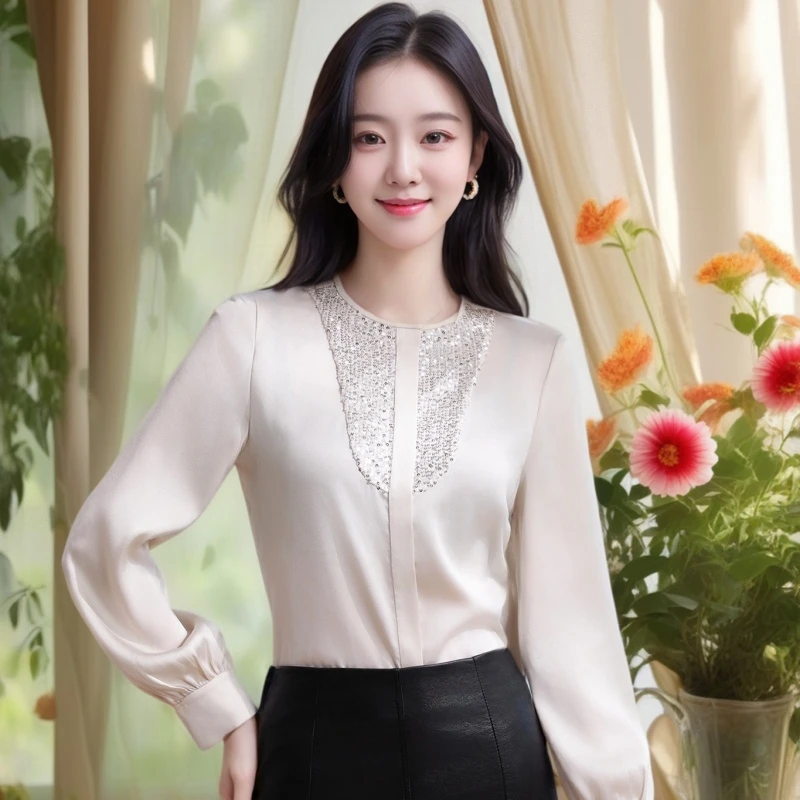 法式气质长袖衬衫女士春秋洋气百搭时尚小衫减龄宽松设计感上衣01