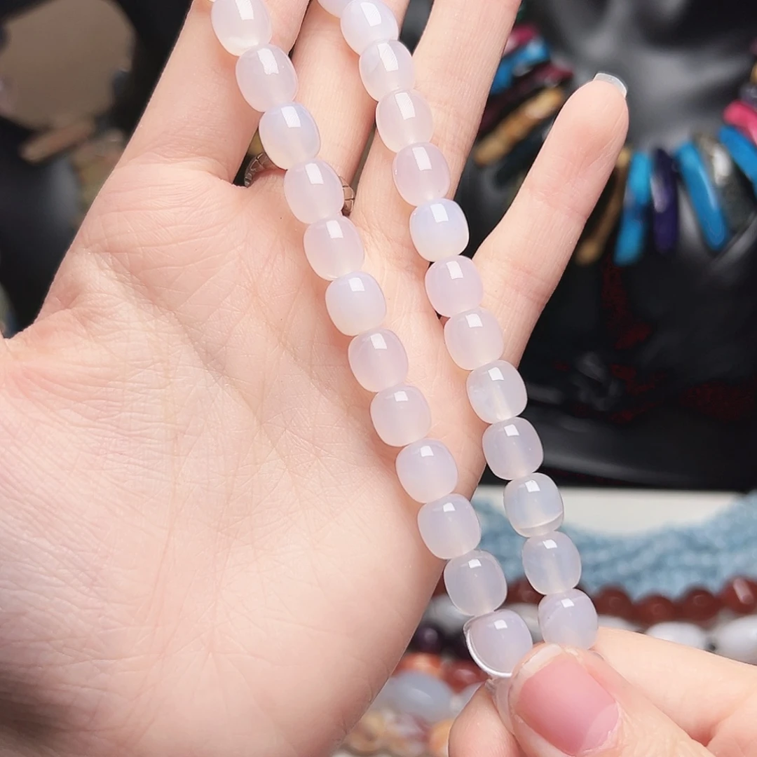 玛瑙/玉髓合金珠宝半成品x547。素霜玛瑙桶珠一条8mm