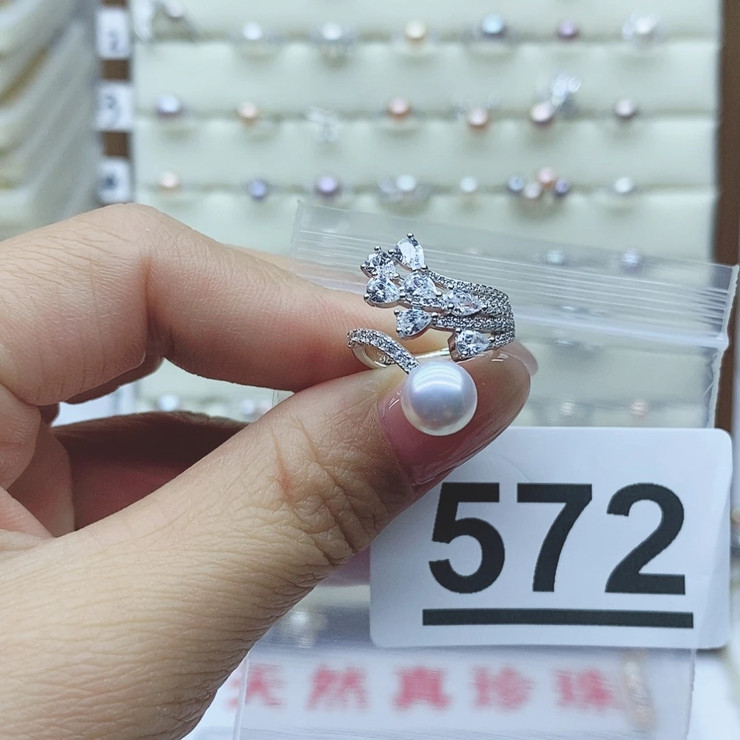 淡水珍珠戒指银S925镶嵌?*雪572拍2发1